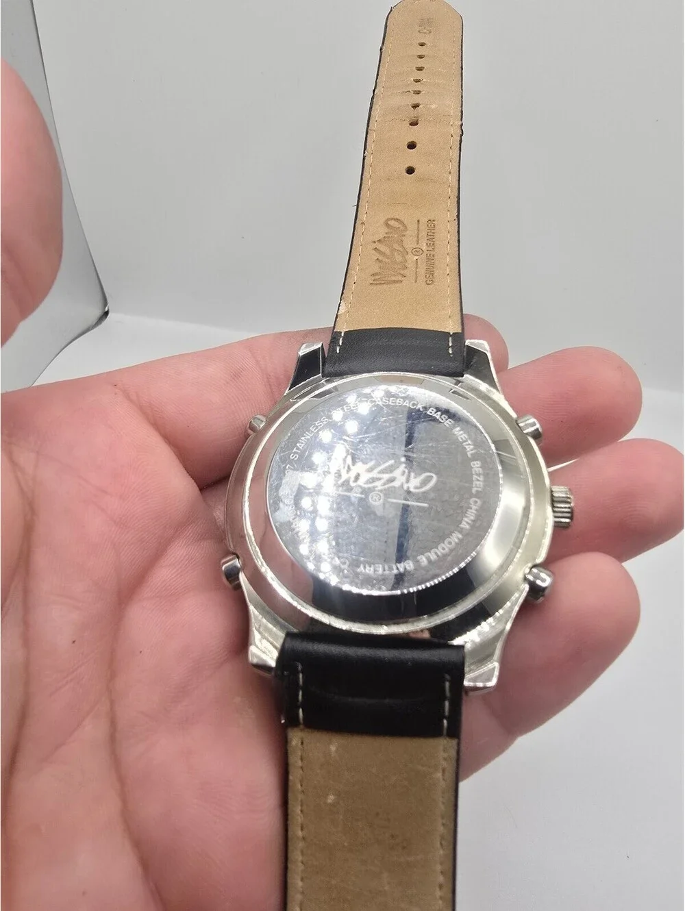 Mossimo Analog-Digital Quartz Watch Blue Dial Black Leather Strap 40mm 5 ATM
